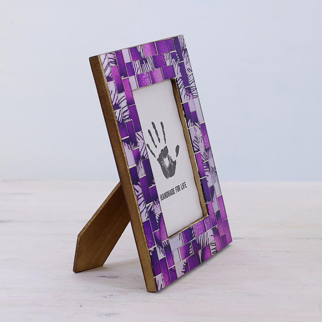 4x6 Rectangular Glass Mosaic Purple Photo Frame from India - Purple Impression