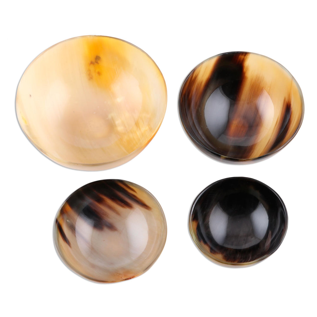 Set of 4 Small Handcrafted Buffalo Horn Bowls - Handsome Quartet