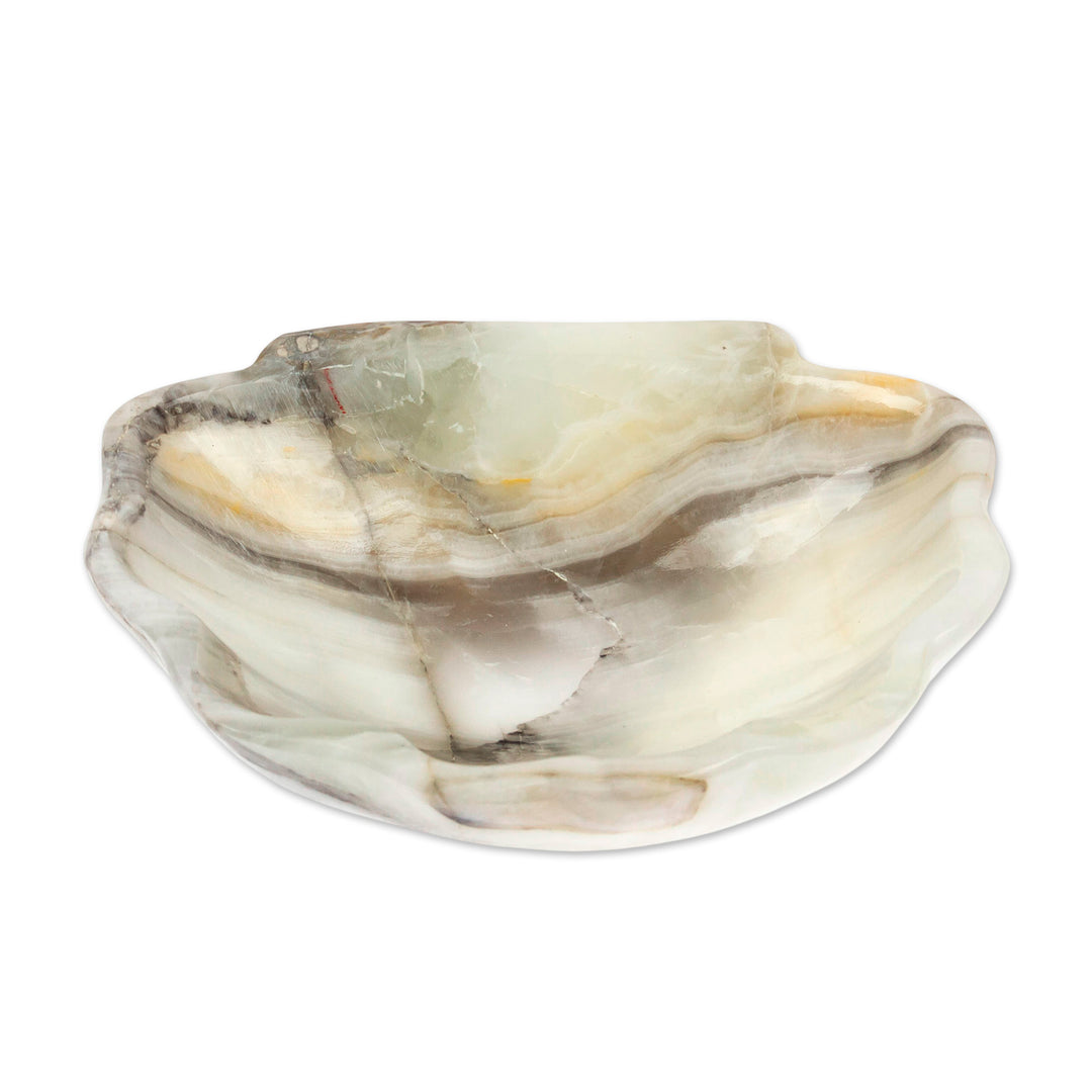 Grey and White Hand-Carved Natural Marble Seashell Catchall - Grey Seashell