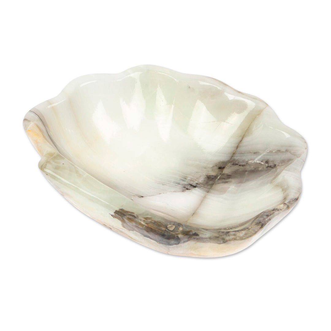 Grey and White Hand-Carved Natural Marble Seashell Catchall - Grey Seashell