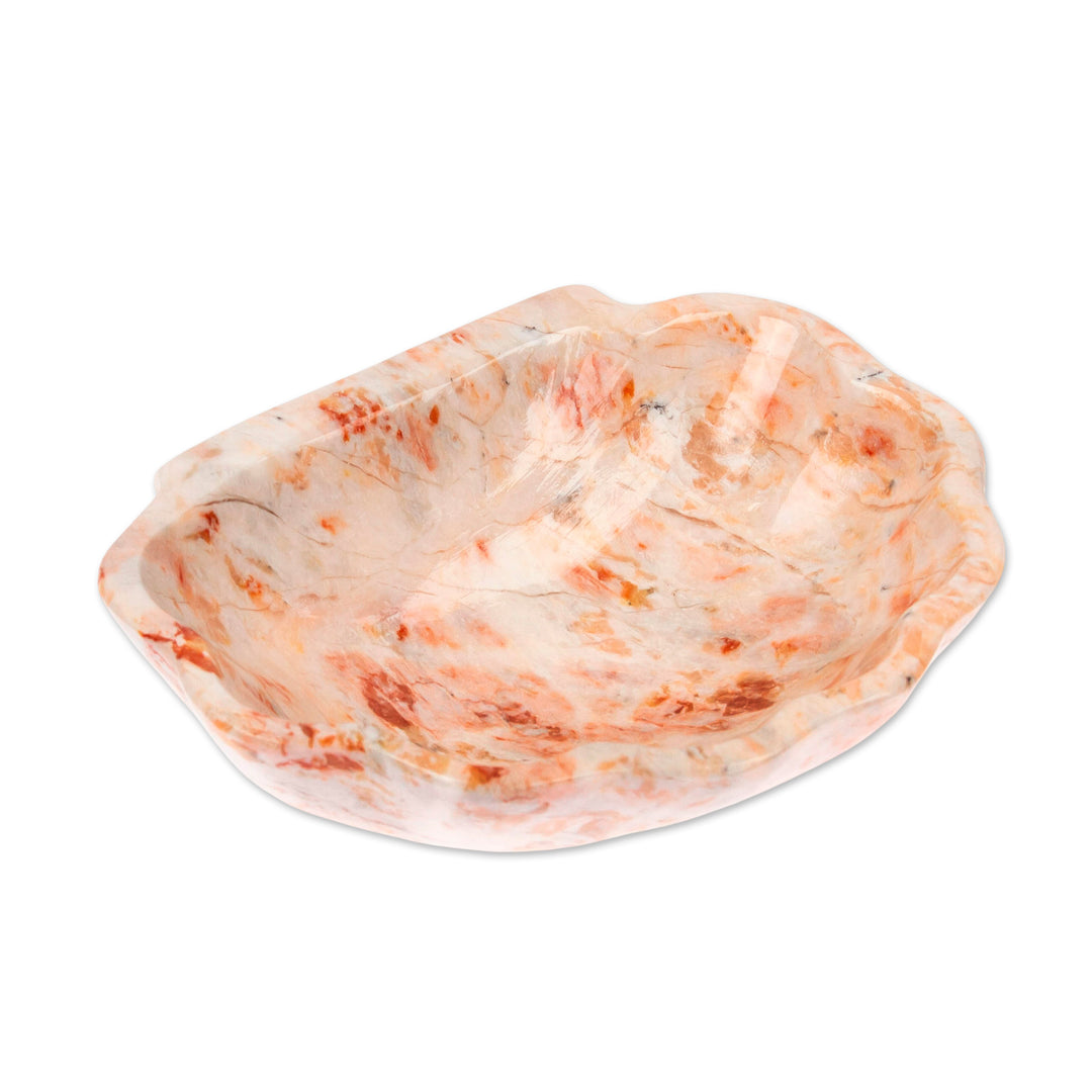 Pink White Grey Hand-Carved Natural Marble Seashell Catchall - Pink Seashell