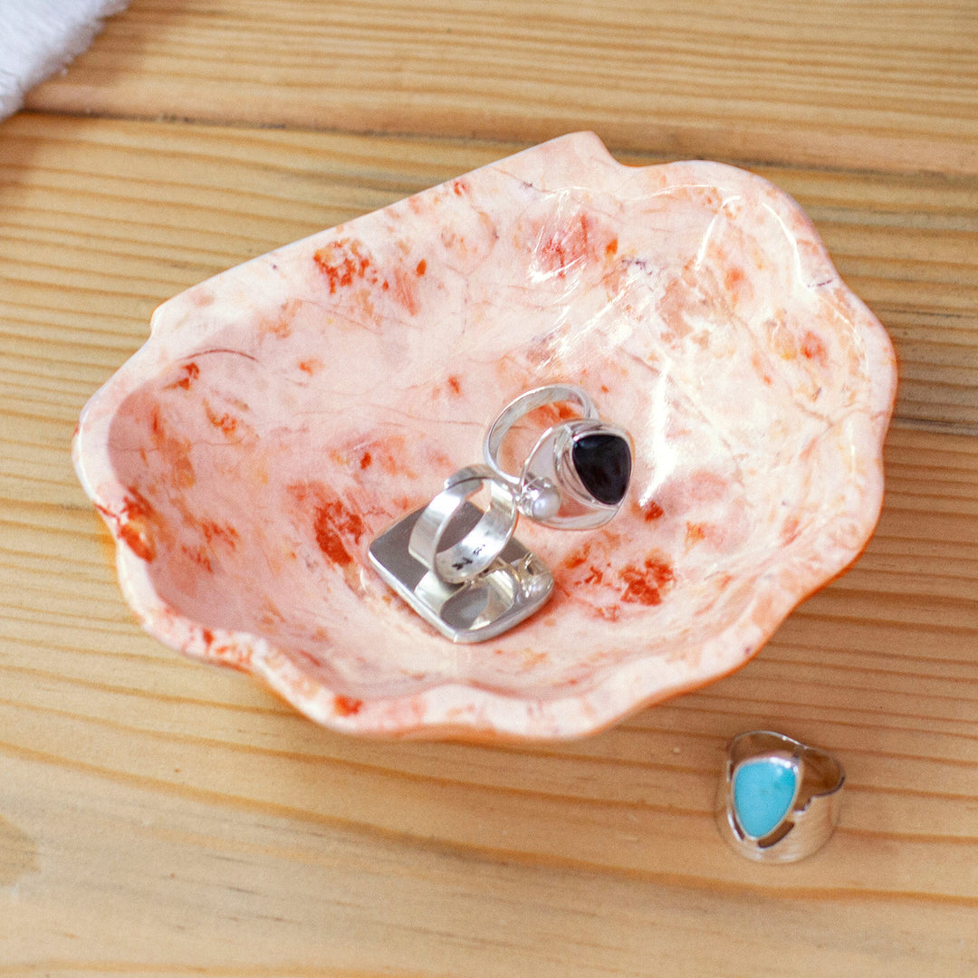 Pink White Grey Hand-Carved Natural Marble Seashell Catchall - Pink Seashell
