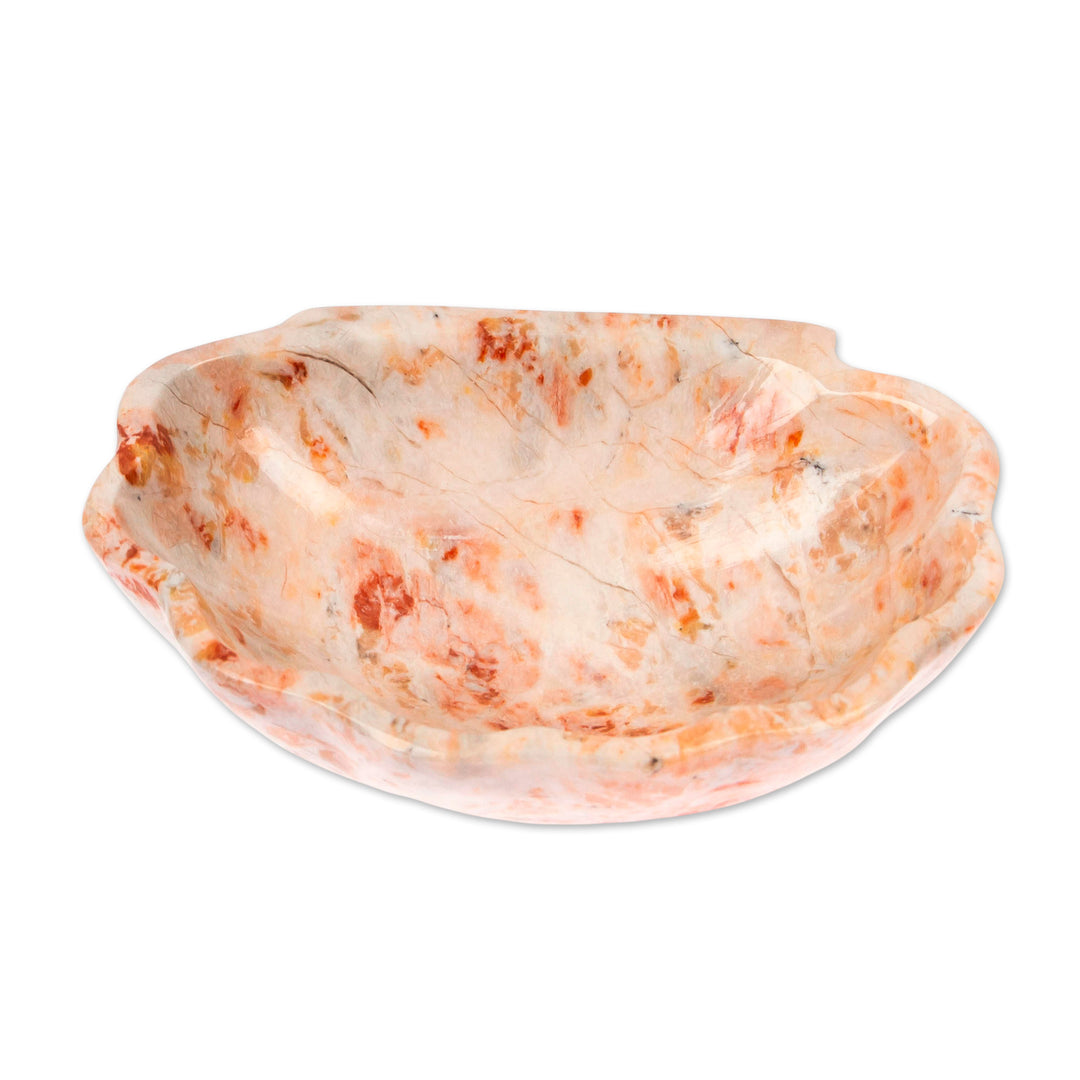 Pink White Grey Hand-Carved Natural Marble Seashell Catchall - Pink Seashell