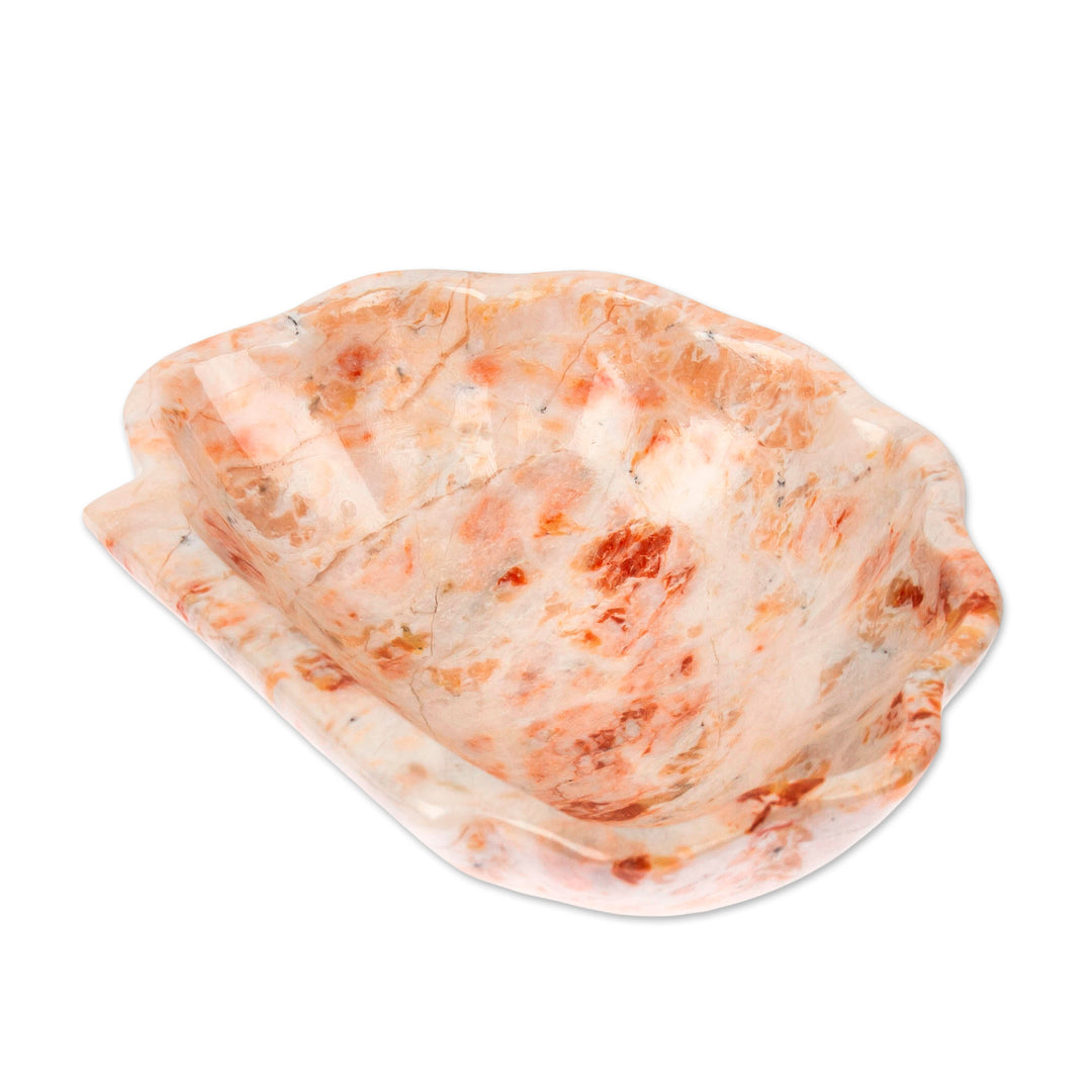 Pink White Grey Hand-Carved Natural Marble Seashell Catchall - Pink Seashell
