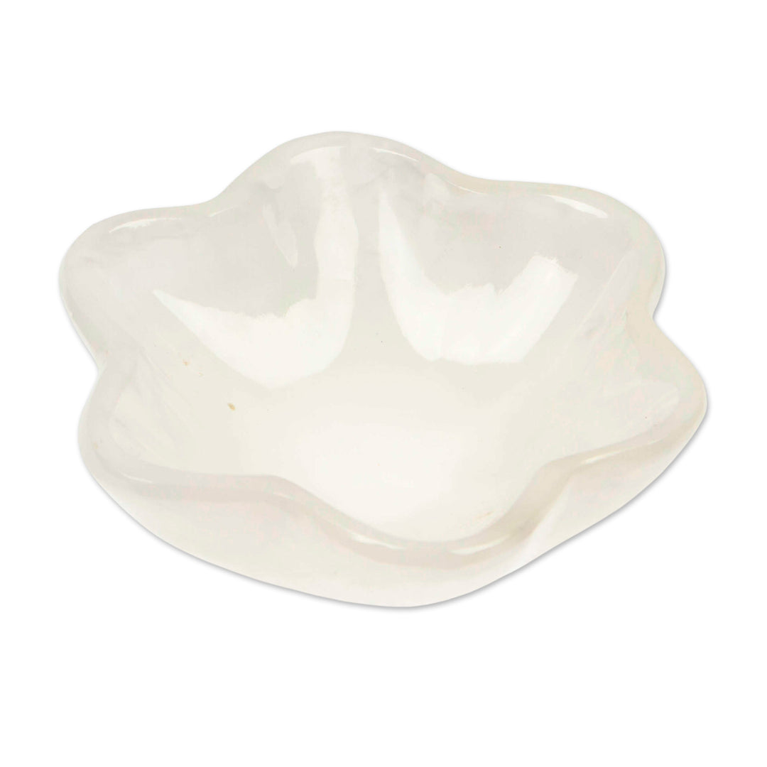 White Hand-Carved Natural Marble Six-Leaf Clover Catchall - White Clover