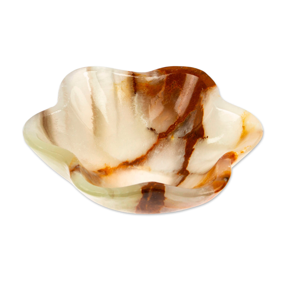 Green and Grey Hand-Carved Marble Six-Leaf Clover Catchall - Green Clover