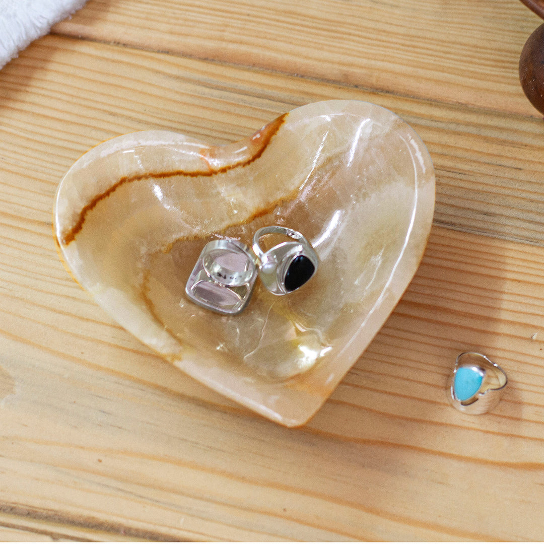 Heart-Shaped Hand-Carved Marble Catchall in Green and Grey - Green Heart