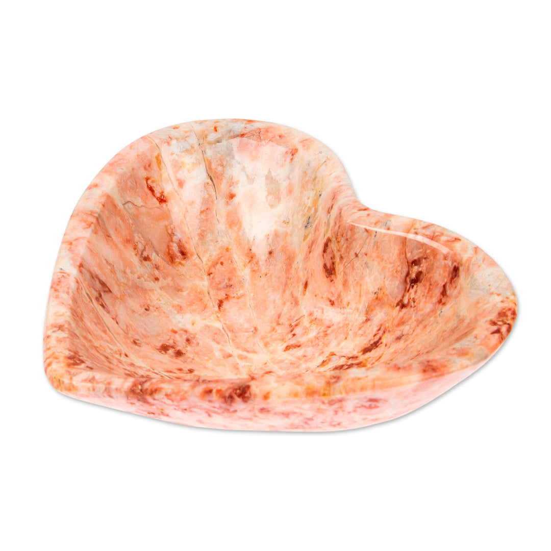 Pink White Grey Heart-Shaped Hand-Carved Marble Catchall - Pink Heart