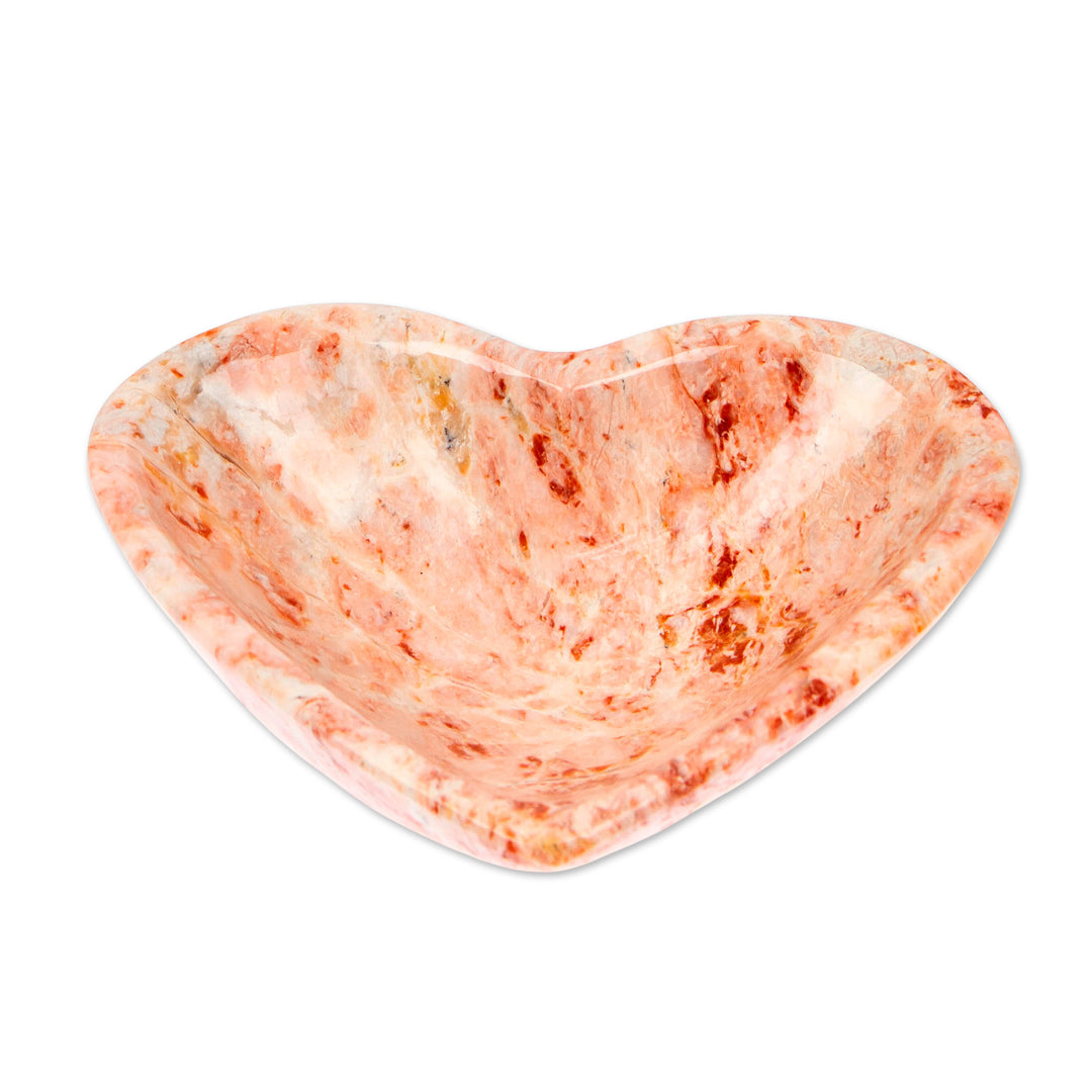 Pink White Grey Heart-Shaped Hand-Carved Marble Catchall - Pink Heart