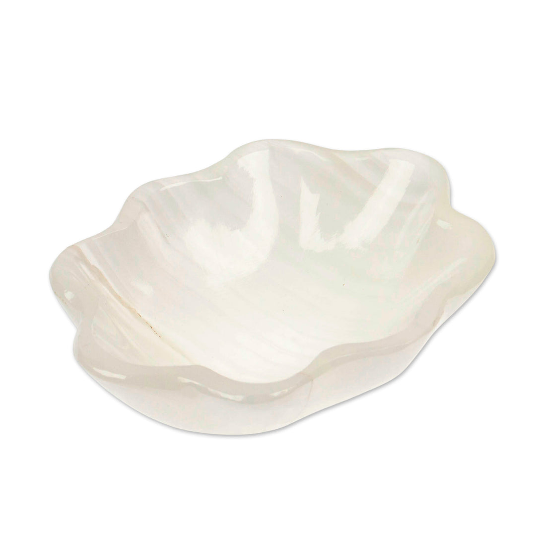 White Shell-Themed Marble Catchall Jewelry Tray Vanity Dish - White Shell