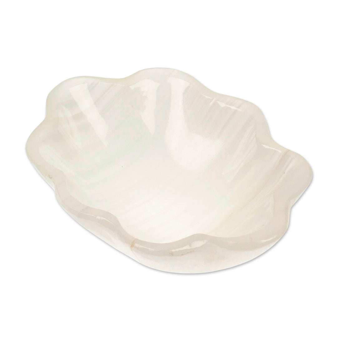 White Shell-Themed Marble Catchall Jewelry Tray Vanity Dish - White Shell
