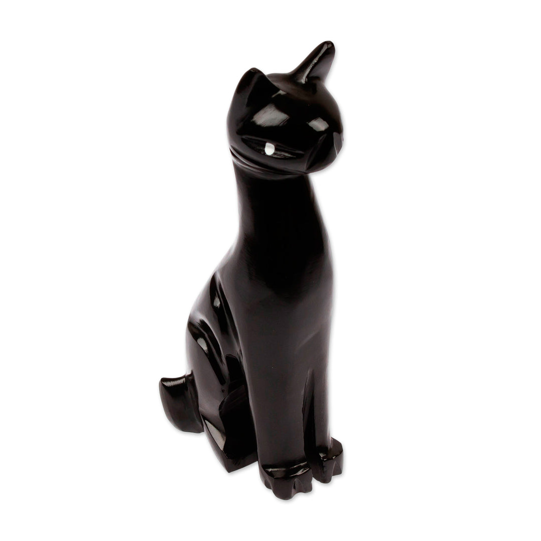 Natural Marble Modern Black Cat Sculpture Carved by Hand - Black Fabulous Feline