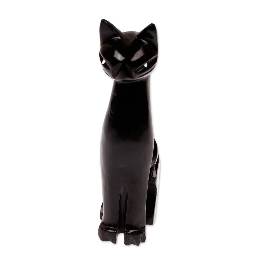 Natural Marble Modern Black Cat Sculpture Carved by Hand - Black Fabulous Feline