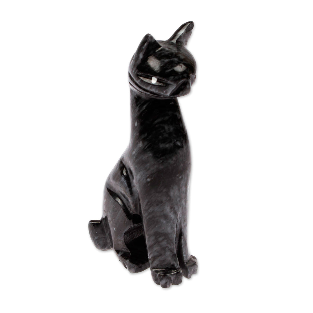 Modern Cat-Themed Hand-Carved Marble Figurine in Grey - Grey Fabulous Feline