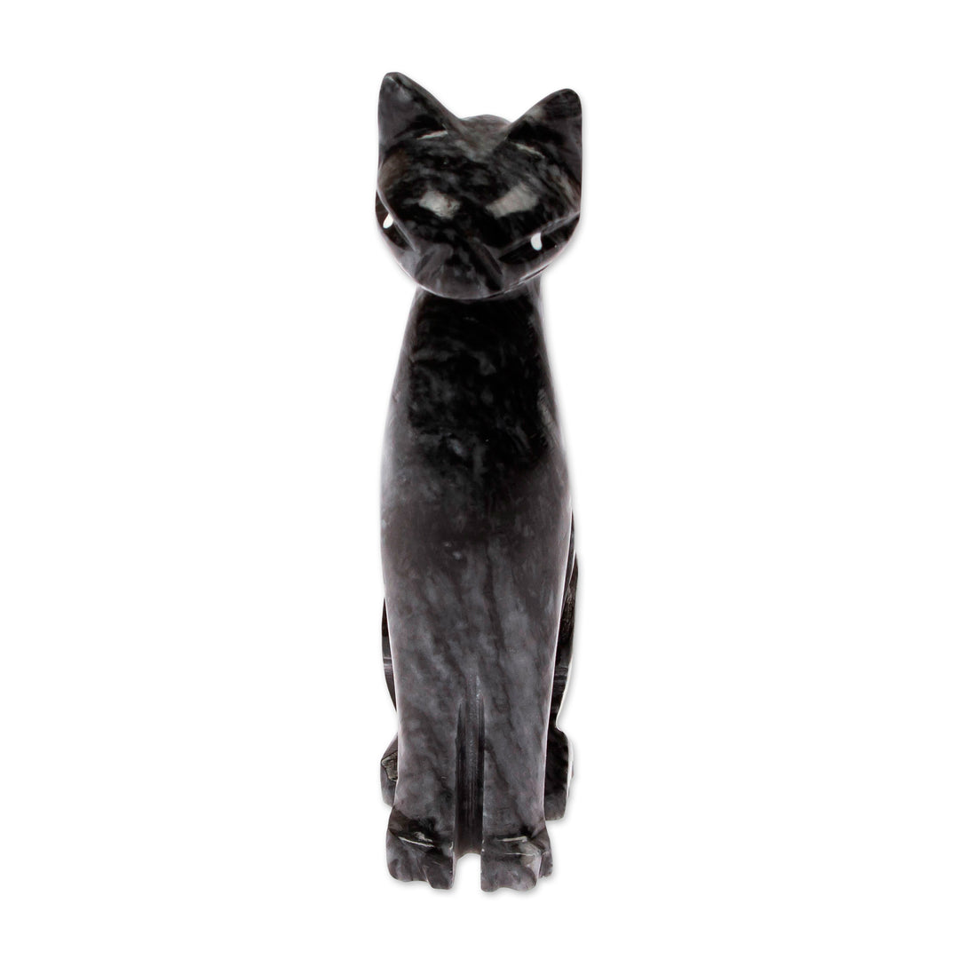 Modern Cat-Themed Hand-Carved Marble Figurine in Grey - Grey Fabulous Feline