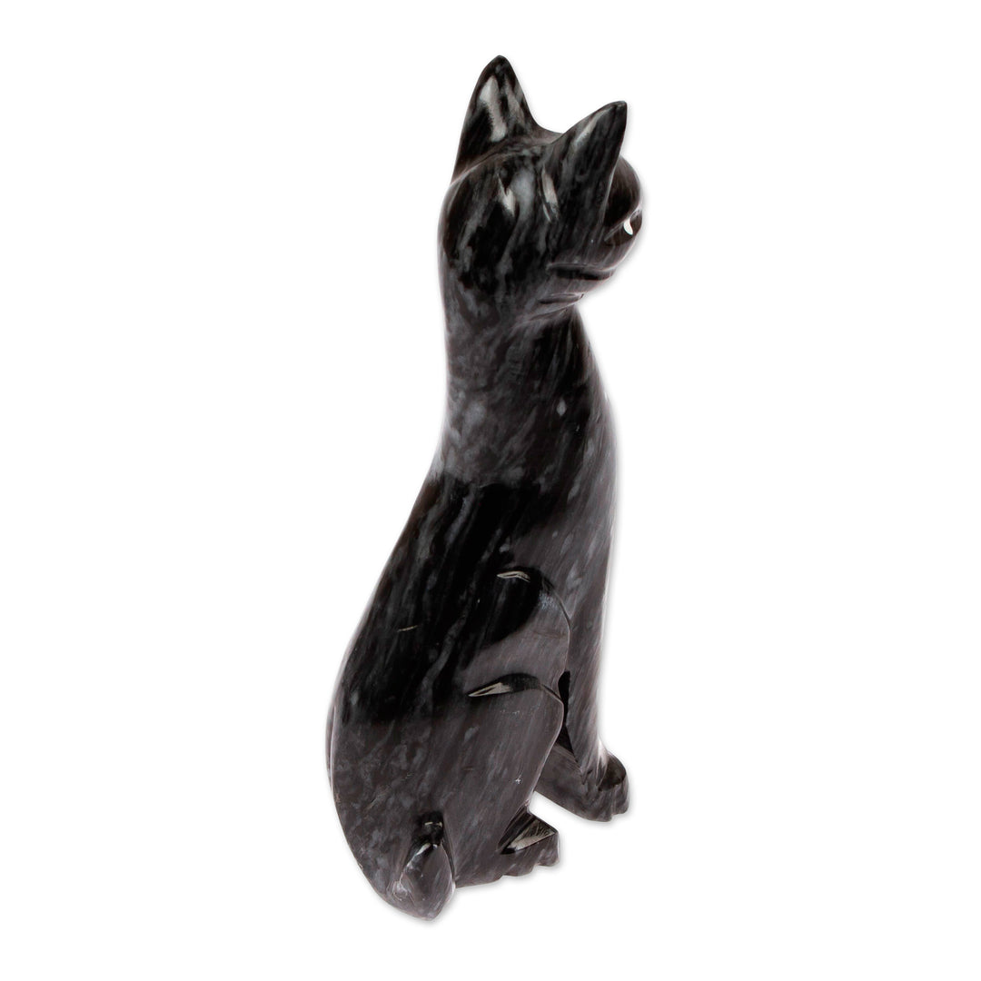 Modern Cat-Themed Hand-Carved Marble Figurine in Grey - Grey Fabulous Feline