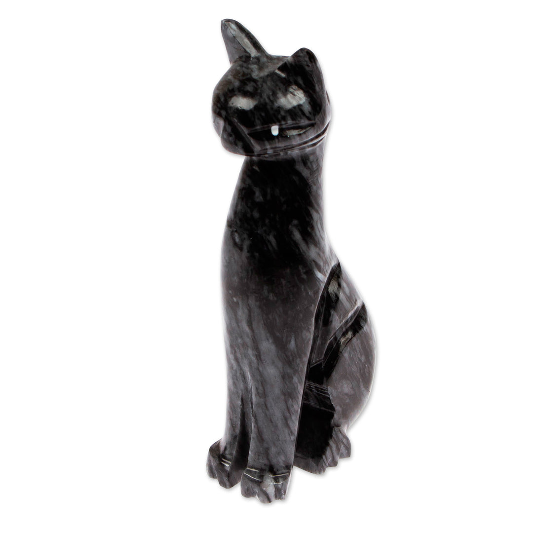 Modern Cat-Themed Hand-Carved Marble Figurine in Grey - Grey Fabulous Feline