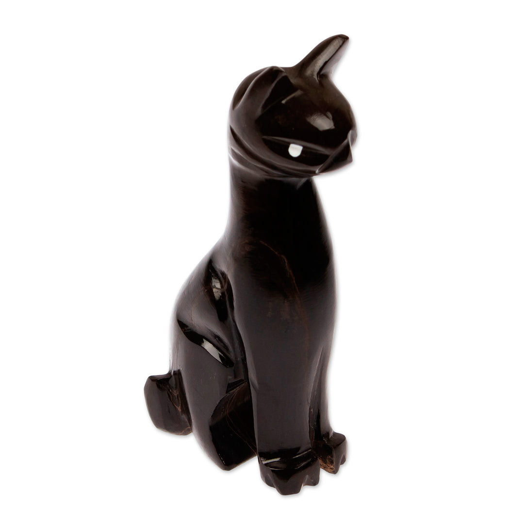 Minimalist Hand-Carved Marble Cat Sculpture in Black Shade - Ebony Fabulous Feline