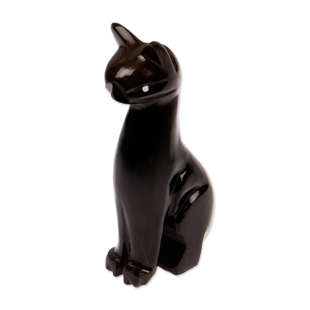 Minimalist Hand-Carved Marble Cat Sculpture in Black Shade - Ebony Fabulous Feline