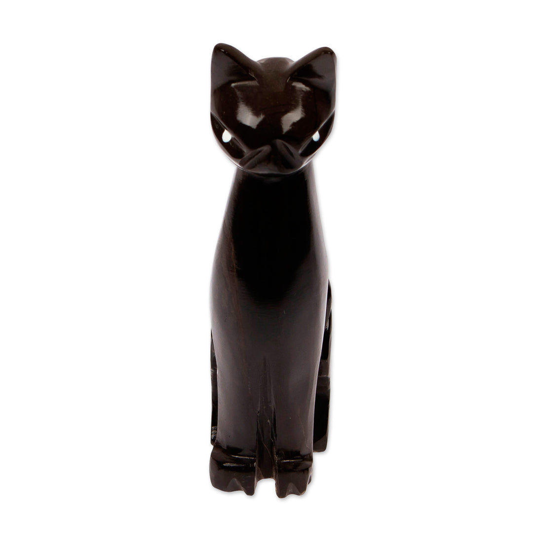 Minimalist Hand-Carved Marble Cat Sculpture in Black Shade - Ebony Fabulous Feline