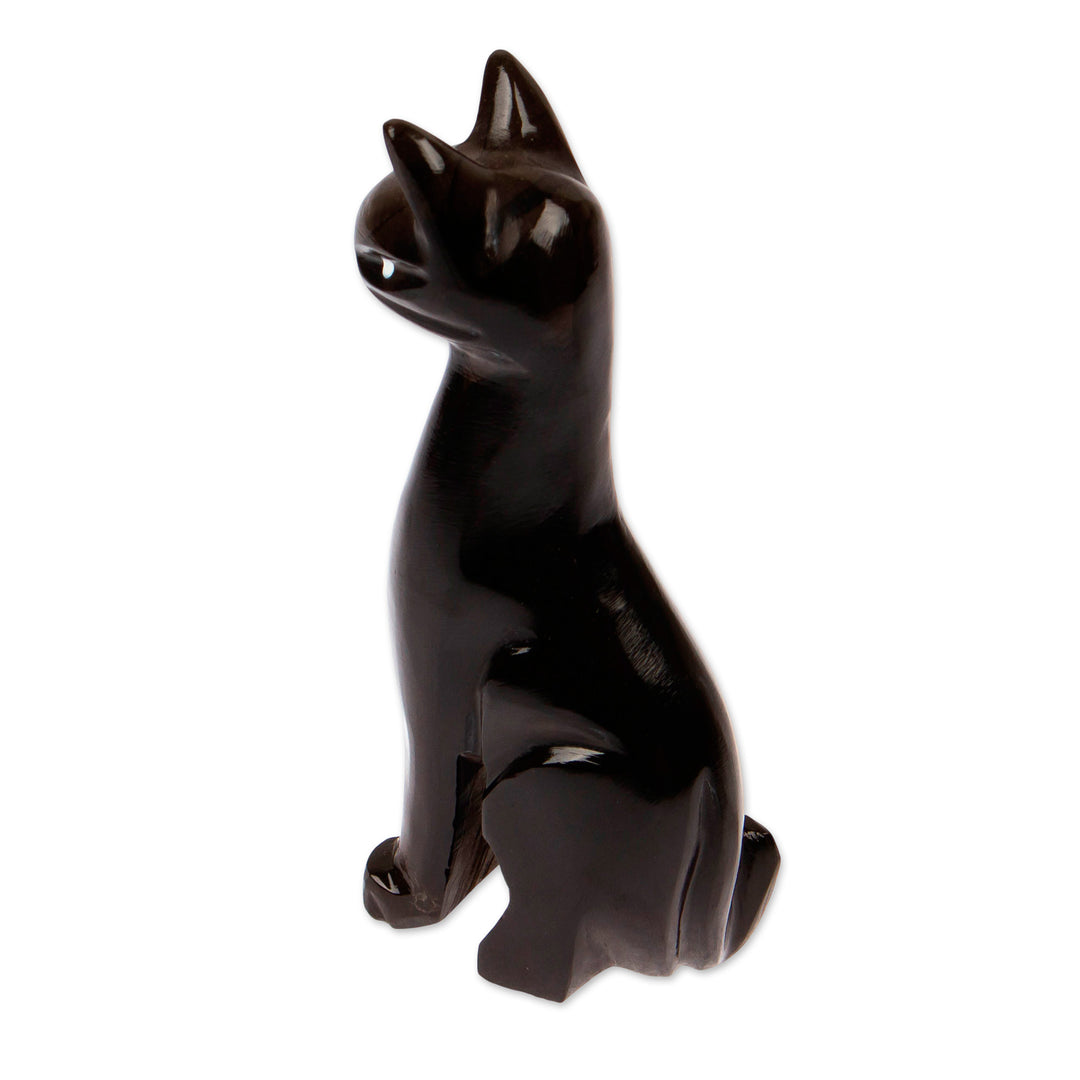 Minimalist Hand-Carved Marble Cat Sculpture in Black Shade - Ebony Fabulous Feline