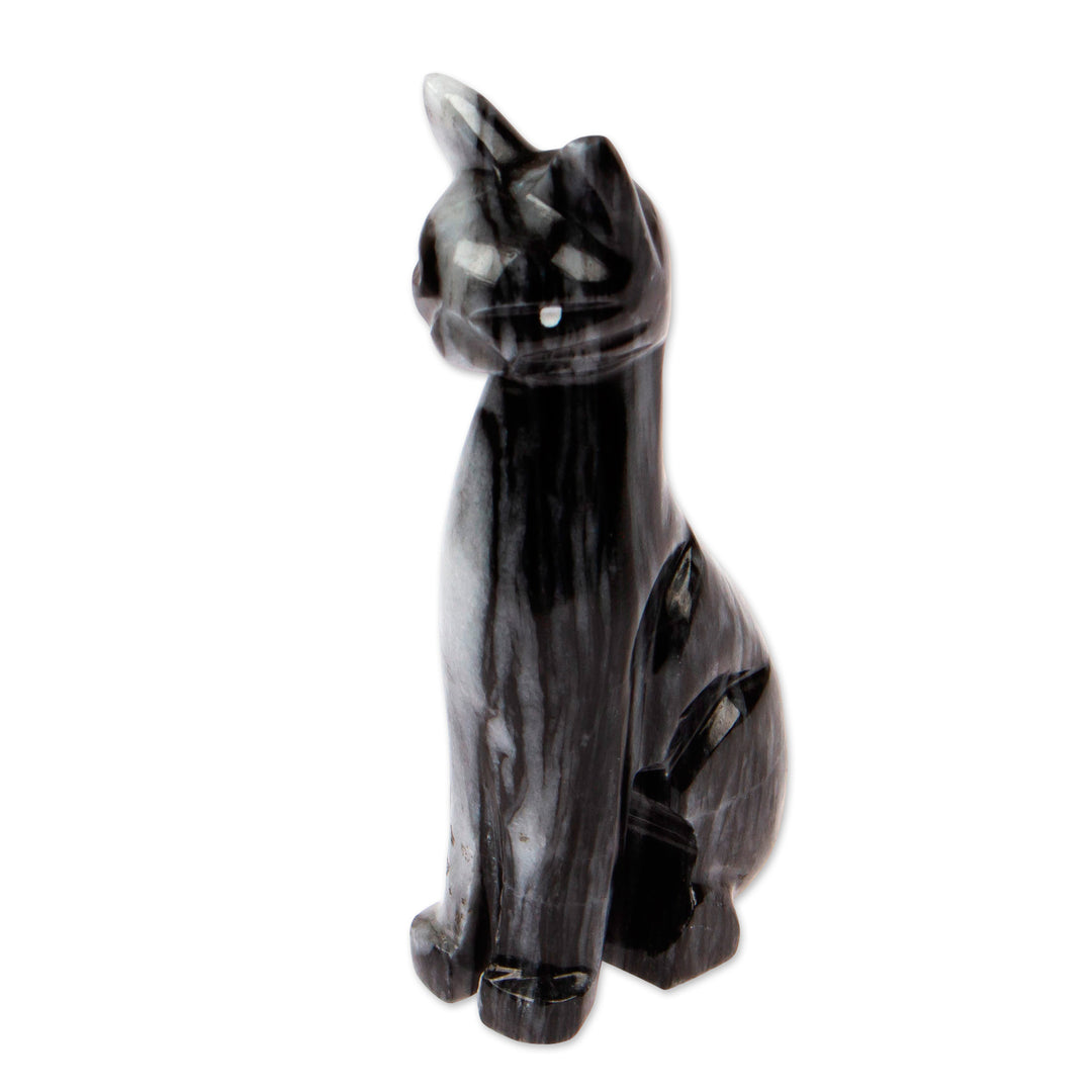 Stylized Minimalist Modern Grey Natural Marble Cat Sculpture - Charcoal Fabulous Feline