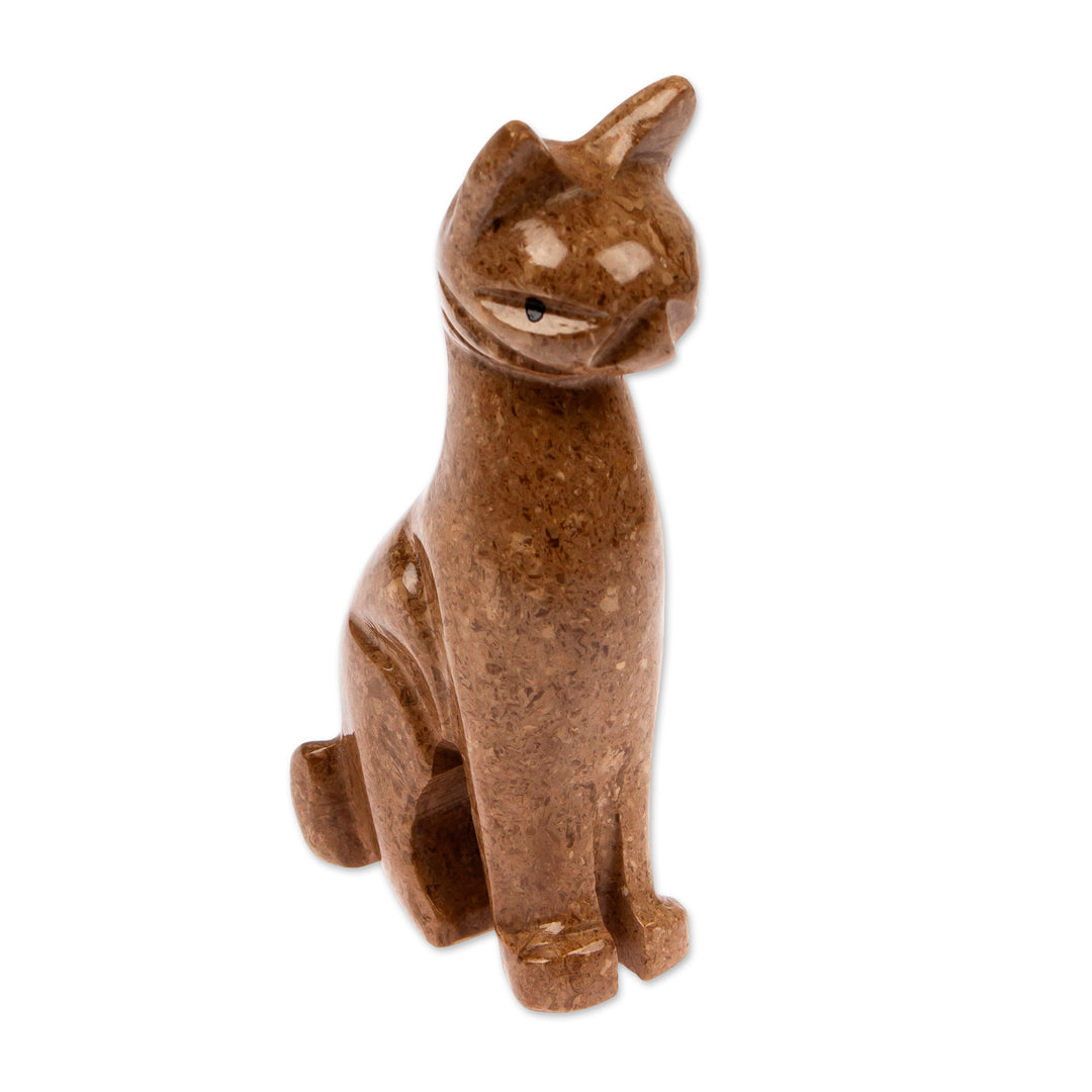 Modern Cat-Themed Marble Sculpture for Tabletop Desk Shelf - Chestnut Fabulous Feline
