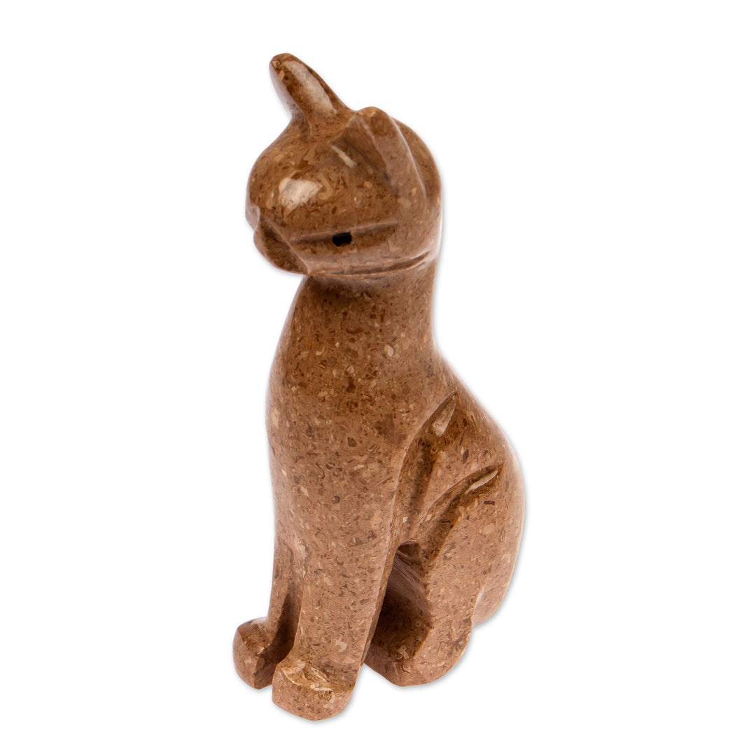Modern Cat-Themed Marble Sculpture for Tabletop Desk Shelf - Chestnut Fabulous Feline