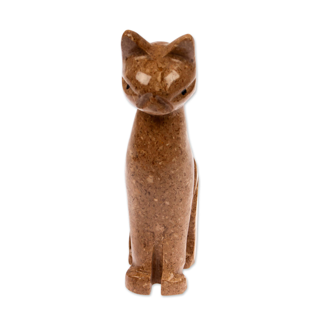 Modern Cat-Themed Marble Sculpture for Tabletop Desk Shelf - Chestnut Fabulous Feline