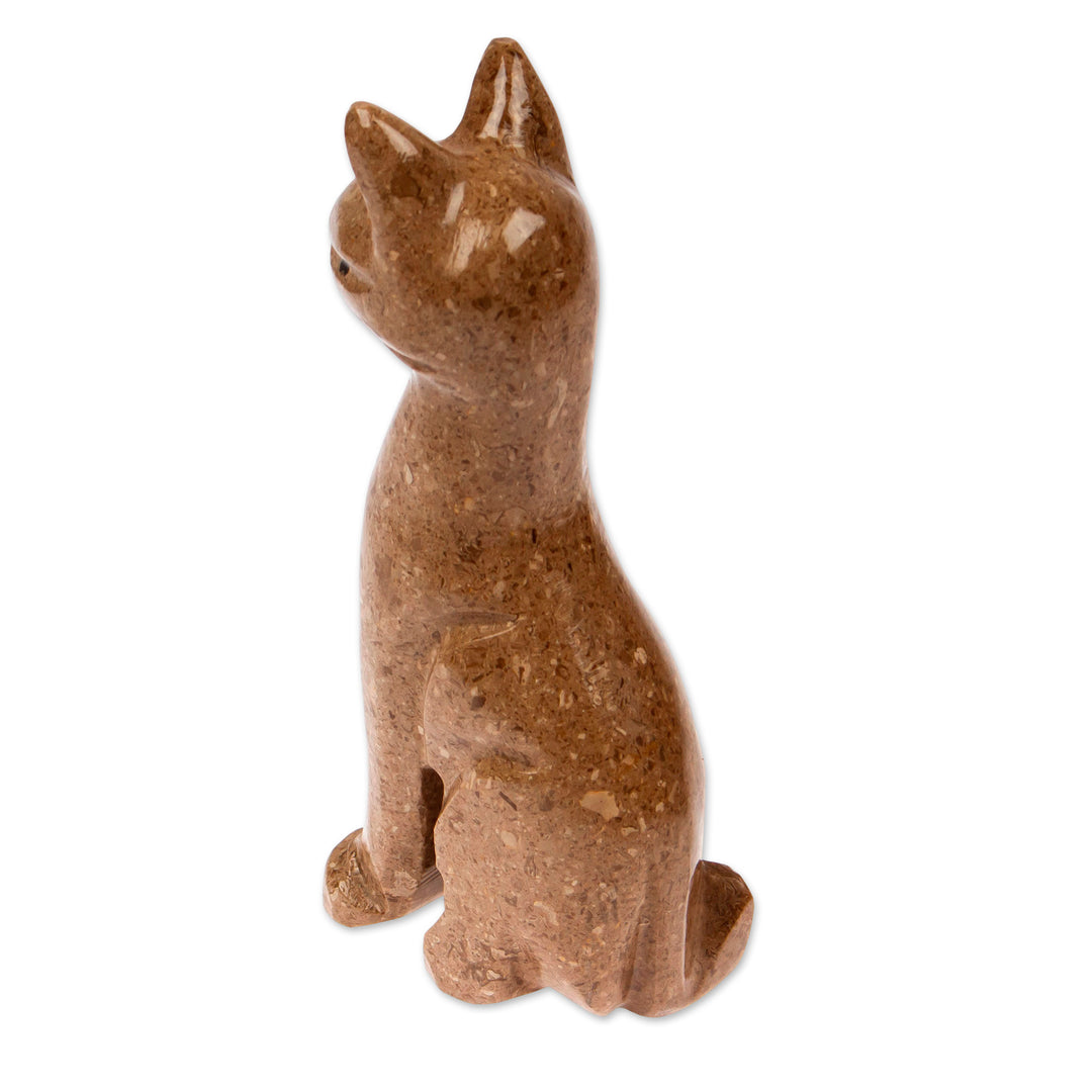 Modern Cat-Themed Marble Sculpture for Tabletop Desk Shelf - Chestnut Fabulous Feline