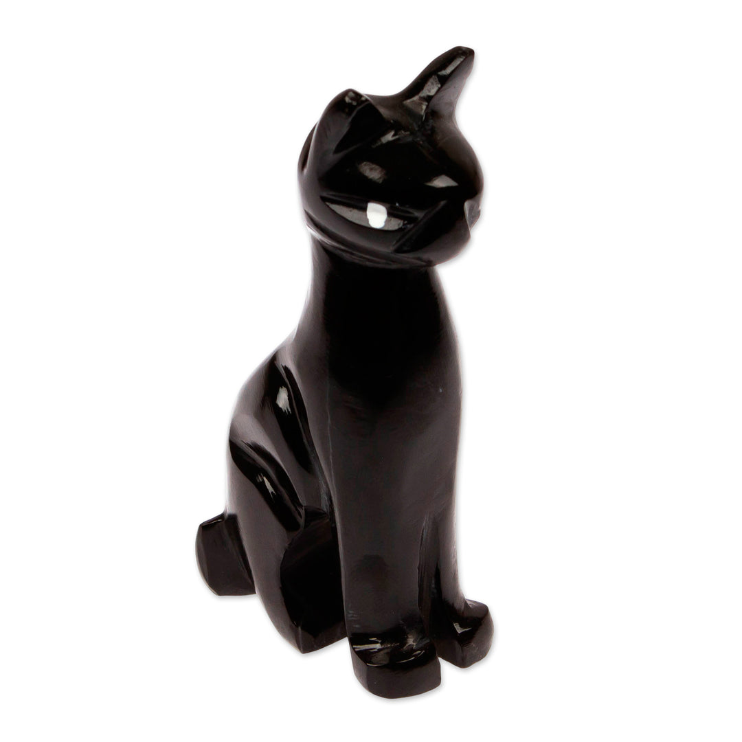 Stylized Black Cat Decorative Tabletop Marble Sculpture - Onyx Fabulous Feline