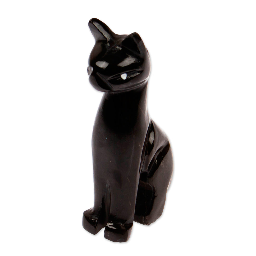 Stylized Black Cat Decorative Tabletop Marble Sculpture - Onyx Fabulous Feline