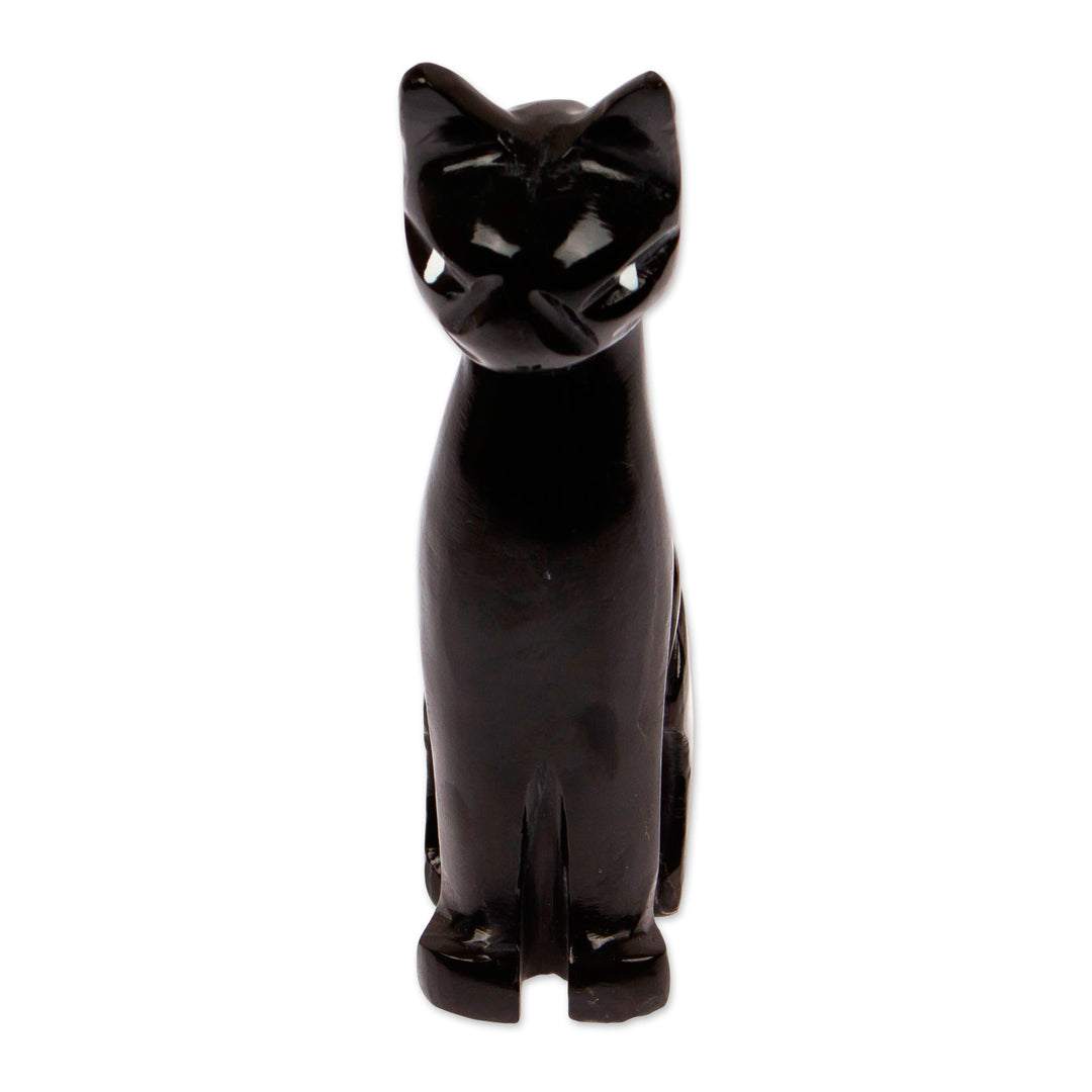 Stylized Black Cat Decorative Tabletop Marble Sculpture - Onyx Fabulous Feline