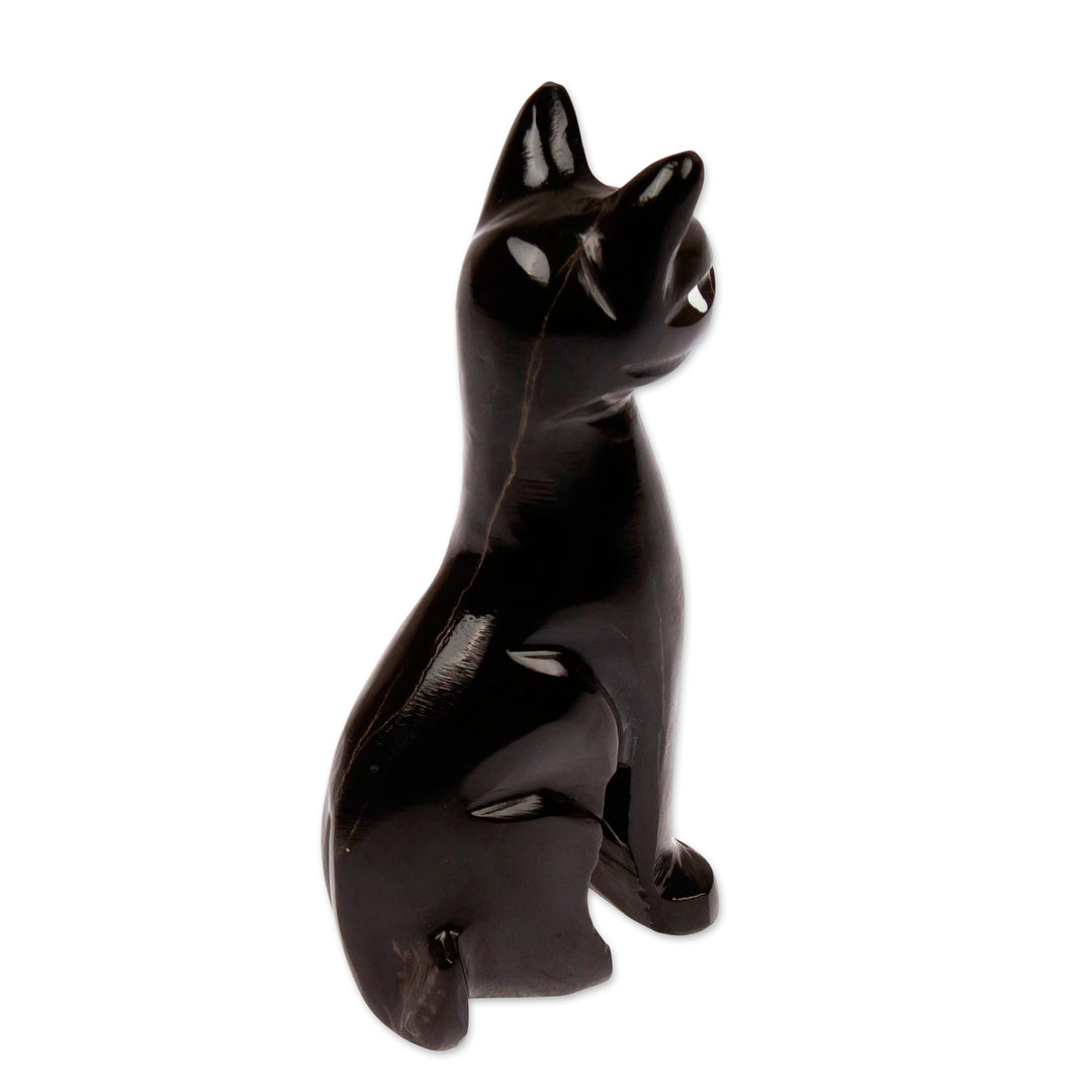 Stylized Black Cat Decorative Tabletop Marble Sculpture - Onyx Fabulous Feline