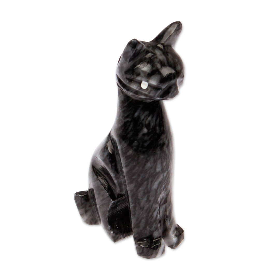 Cat-Shaped Hand-Carved Small Grey Marble Accent Sculpture - Slate Fabulous Feline