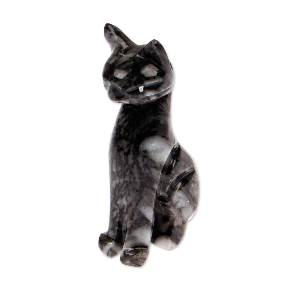 Cat-Shaped Hand-Carved Small Grey Marble Accent Sculpture - Slate Fabulous Feline