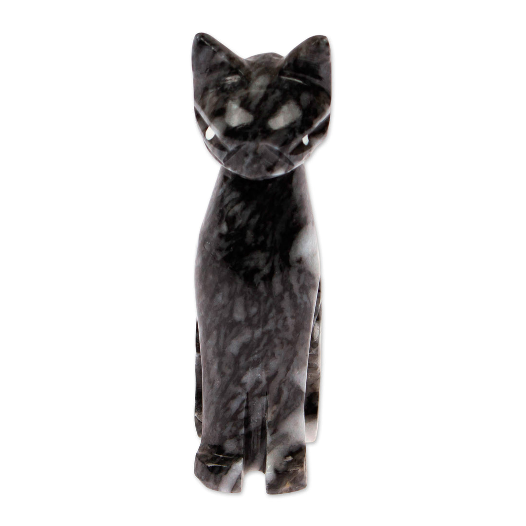Cat-Shaped Hand-Carved Small Grey Marble Accent Sculpture - Slate Fabulous Feline