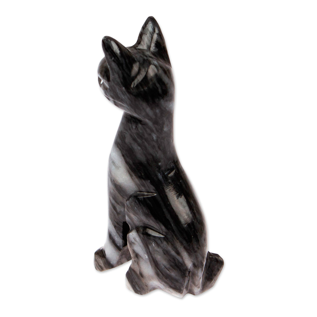 Cat-Shaped Hand-Carved Small Grey Marble Accent Sculpture - Slate Fabulous Feline