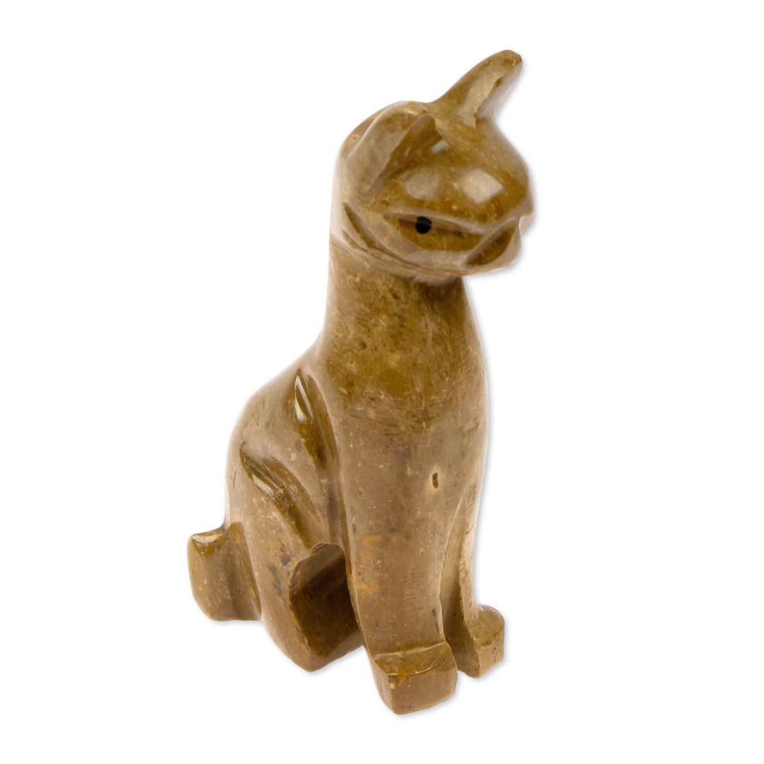 Artisan Carved Minimalist Marble Cat Figurine in Brown Shade - Walnut Fabulous Feline