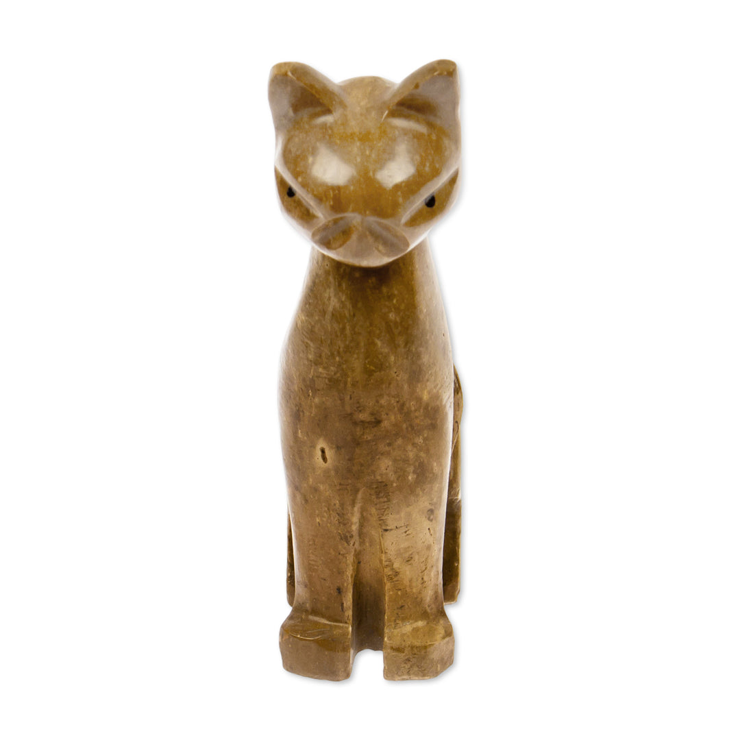 Artisan Carved Minimalist Marble Cat Figurine in Brown Shade - Walnut Fabulous Feline