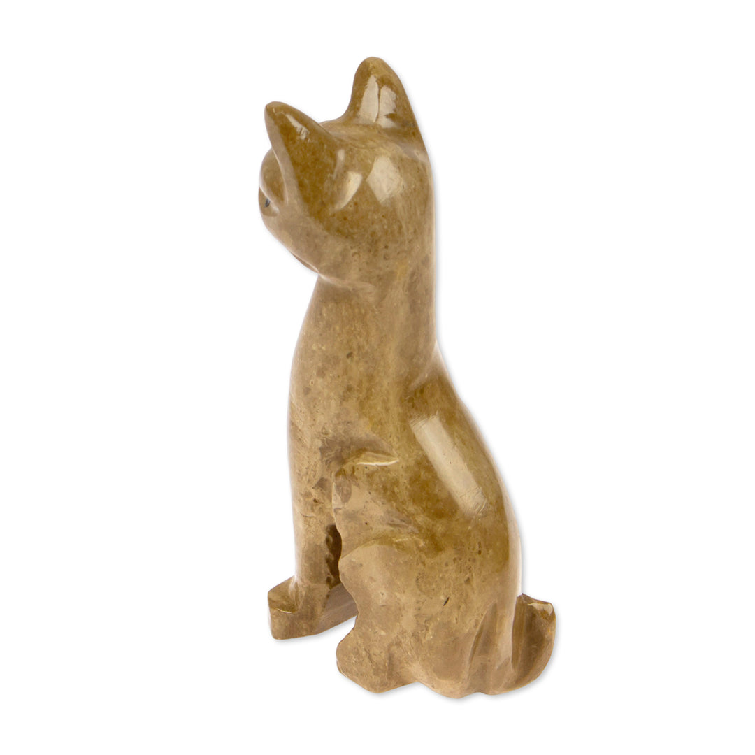 Artisan Carved Minimalist Marble Cat Figurine in Brown Shade - Walnut Fabulous Feline