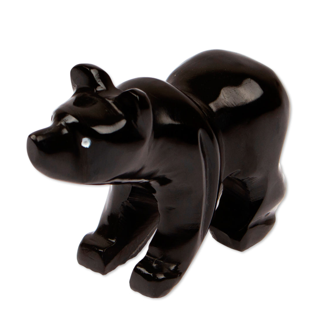 Bear-Themed Modern Carved Small Marble Sculpture in Black - Onyx Curious Bear