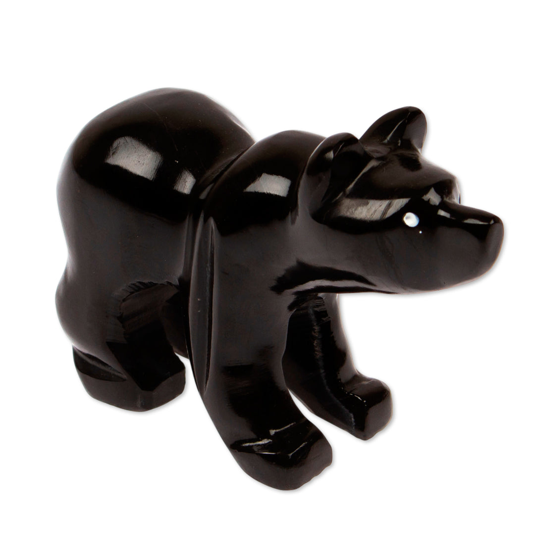 Bear-Themed Modern Carved Small Marble Sculpture in Black - Onyx Curious Bear