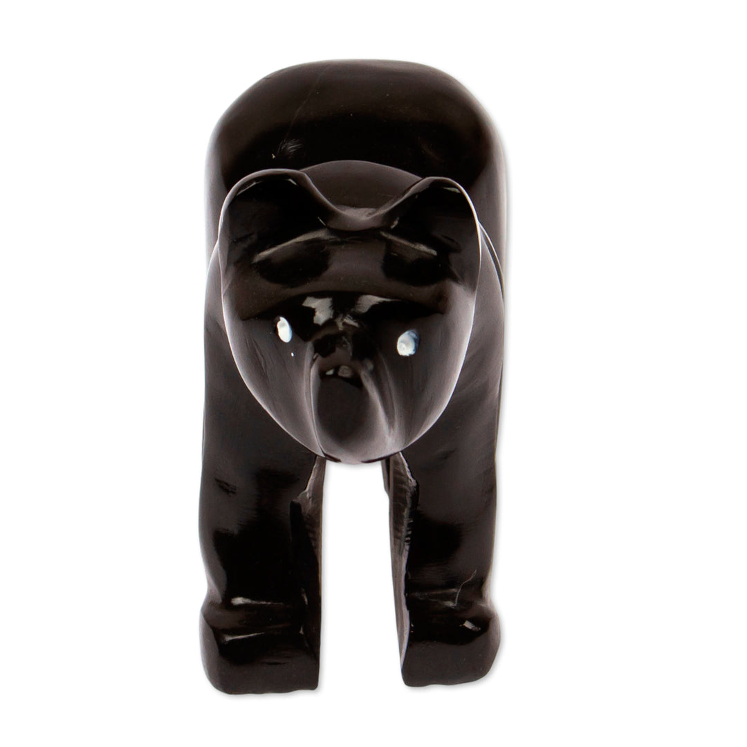 Bear-Themed Modern Carved Small Marble Sculpture in Black - Onyx Curious Bear