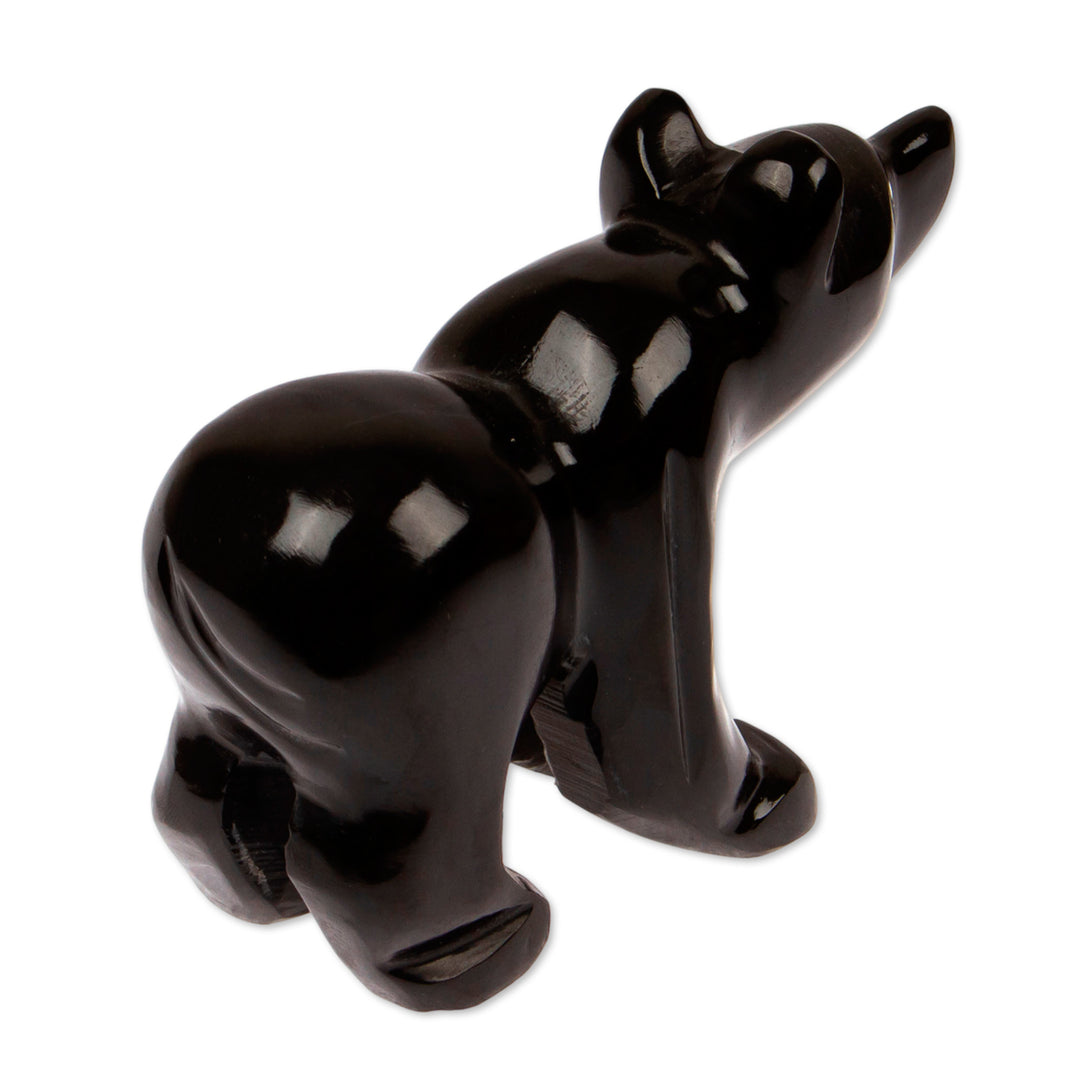 Bear-Themed Modern Carved Small Marble Sculpture in Black - Onyx Curious Bear