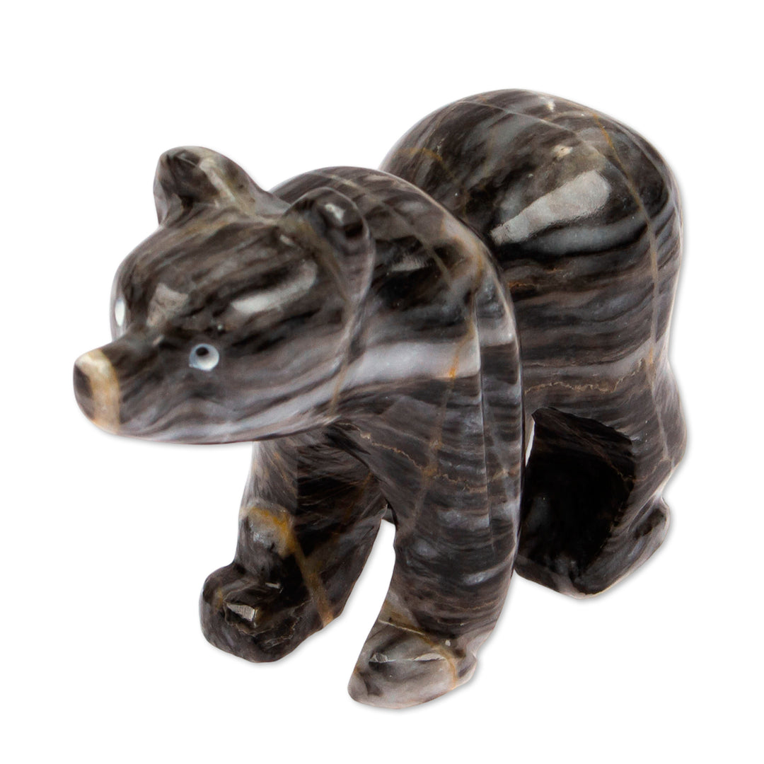 Minimalist Modern Small Grey Natural Marble Bear Sculpture - Slate Curious Bear