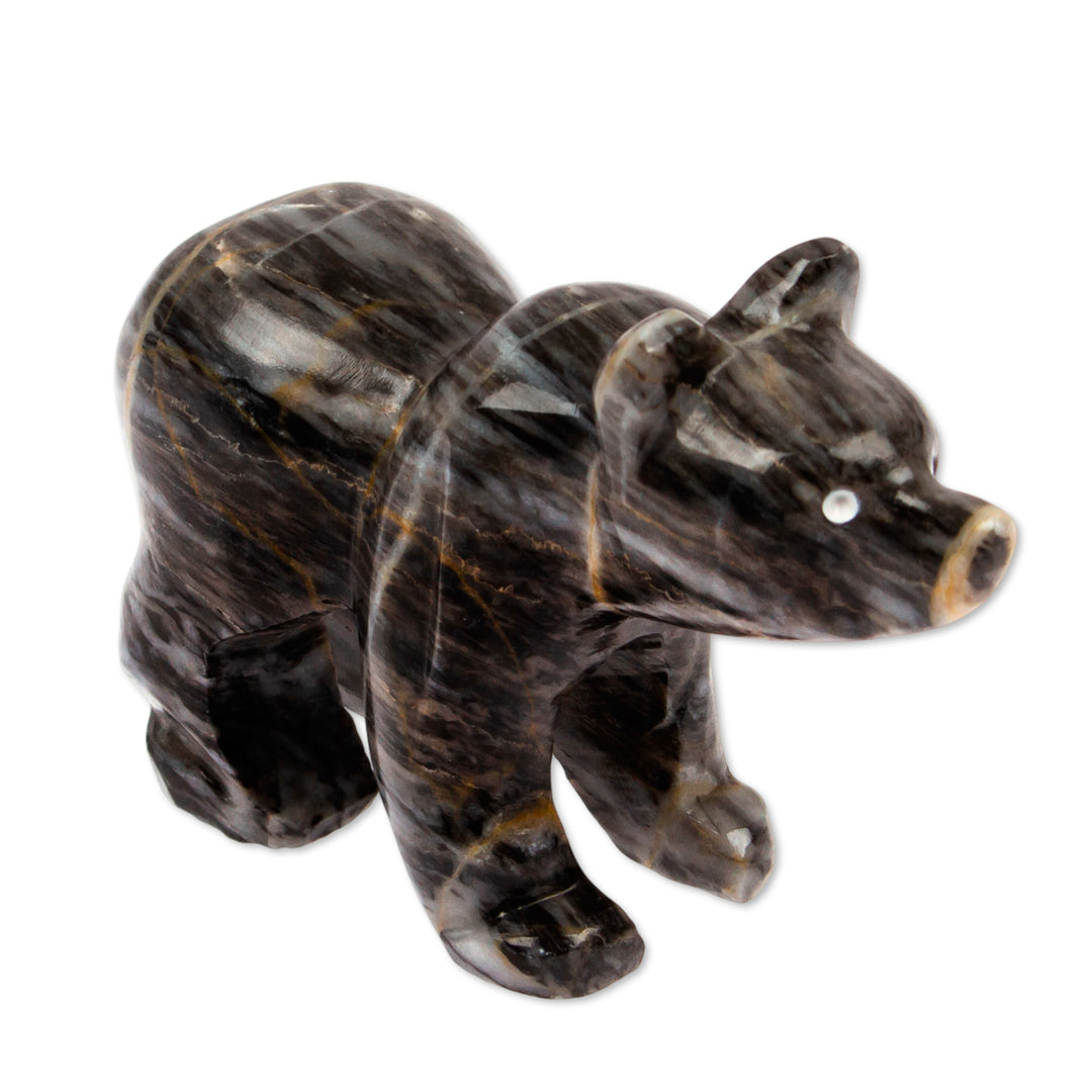 Minimalist Modern Small Grey Natural Marble Bear Sculpture - Slate Curious Bear