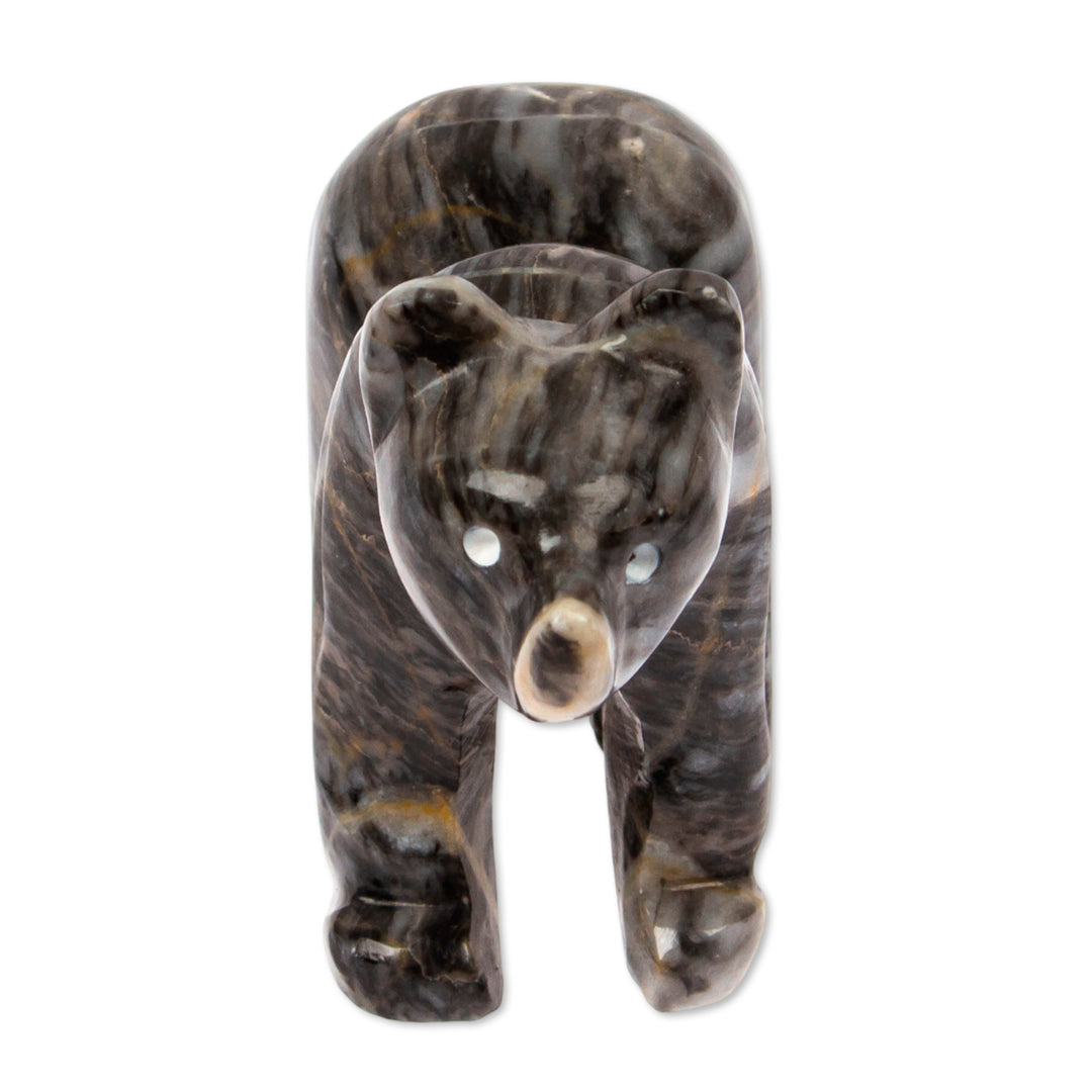 Minimalist Modern Small Grey Natural Marble Bear Sculpture - Slate Curious Bear