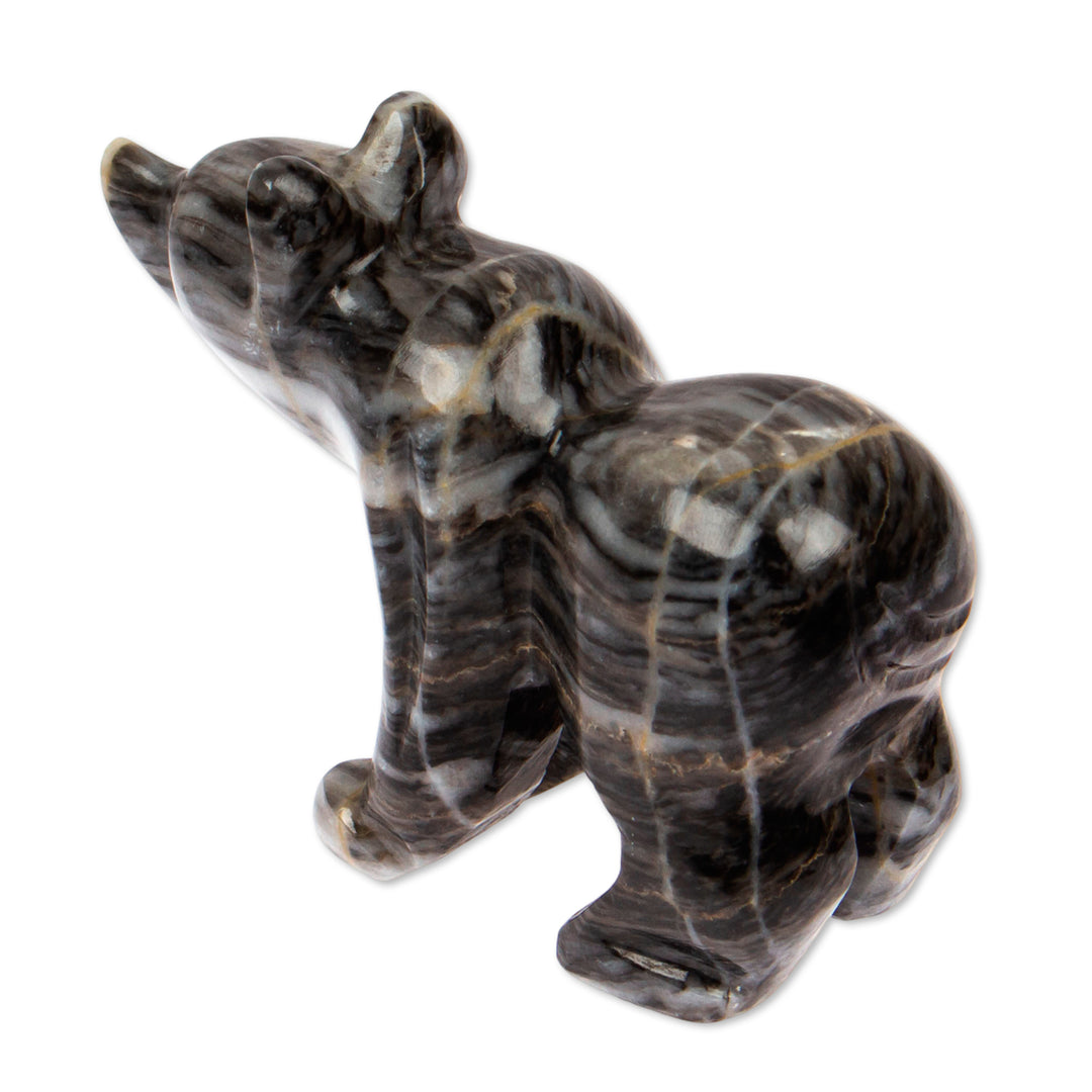 Minimalist Modern Small Grey Natural Marble Bear Sculpture - Slate Curious Bear