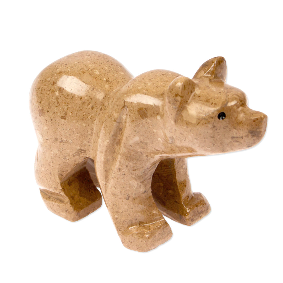 Whimsical Minimalist Small Marble Bear Sculpture in Brown - Walnut Curious Bear